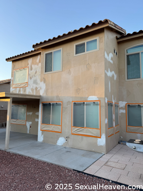 The house exterior cvered in elastomere.