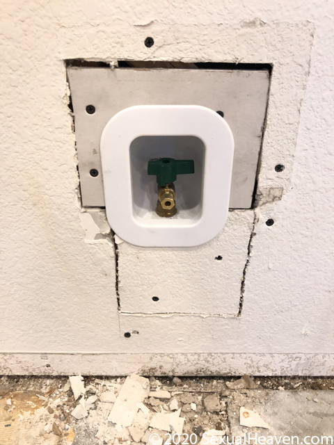 An new ice maker valve in a wall.