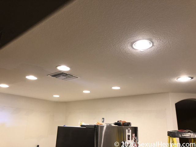 Recessed light cans in a kitchen.