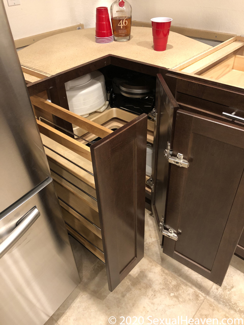 Open cabinet doors.