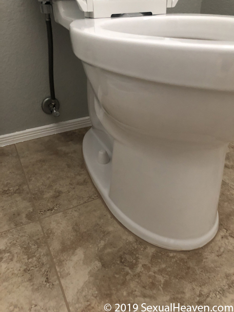 An installed toilet.