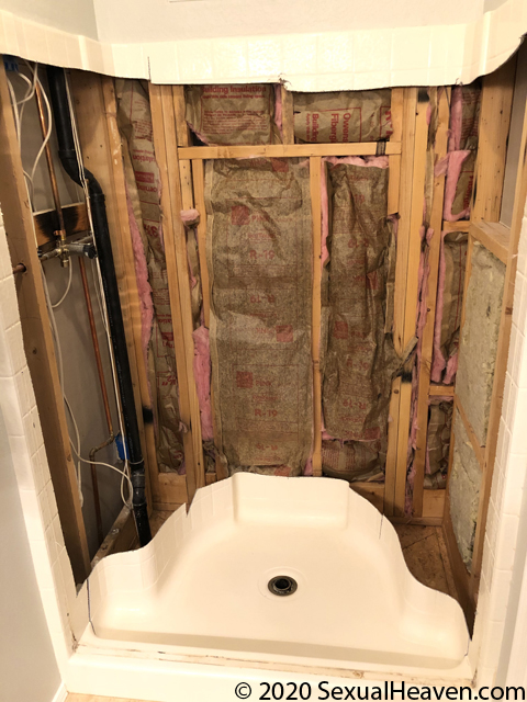 The fiberglass shower cut out.