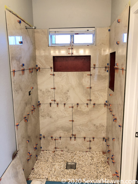 A tiled shower.