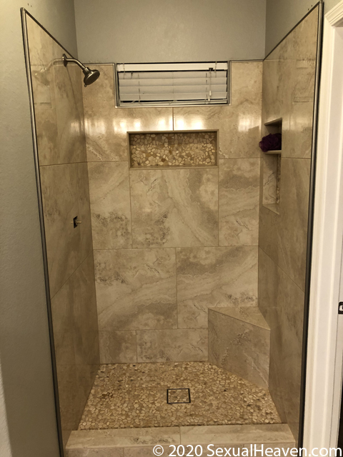 A tiled shower.