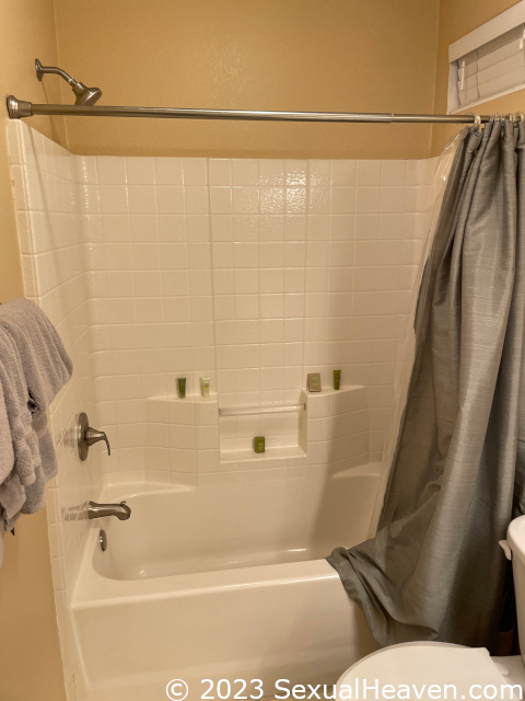 An old fiberglass shower and tub.